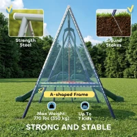 AIYAPLAY 5-w-1 zestaw huśtawek z regulowaną zjeżdżalnią i huśtawką w kształcie gniazda, 382x196x203 cm, wielokolorowy(m-5)