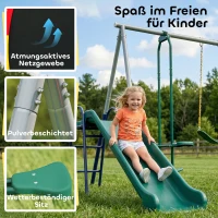 AIYAPLAY 5 in 1 Schaukelgestell mit Rutsche höhenverstellbar Schaukelgerüst mit Nestschaukel 382x196 x203 cm Mehrfarbig(m-7)