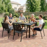 Outsunny 7 Pieces Outdoor Dining Set with Umbrella Hole, Garden Table and Chairs Set for 6 with Metal Table and Stackable Chairs(m-9)