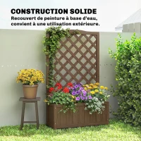 Outsunny Jardinière avec treillis, bac à fleurs, pour plantes grimpantes, légumes, fleurs, en bois massif, 70x28x117cm café foncé(m-7)