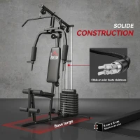 HOMCOM Station de musculation fitness avec 9 blocs de poids de 5 kg, 45kg au total, entraînement complet - 200 x 135 x 103 cm(m-6)