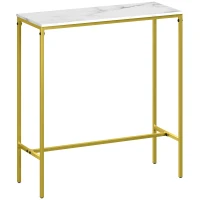 HOMCOM Table de bar rectangulaire avec plateau aspect effet marbre et cadre en acier, 100 x 40 x 107 cm, doré(m-12)