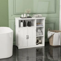 kleankin Meuble salle de bain, armoire salle de bain sur pied avec double porte, tiroir, compartiments ouverts, 80x34x81cm, blanc(m-10)
