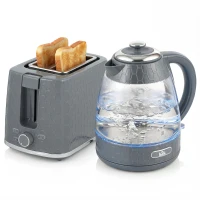 HOMCOM Kettle and Toaster Set, 1.7L 3000W Rapid Kettle with Limescale Filter, 2 Slice Toaster with 7 Browning Controls, Grey(m-11)