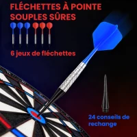 SPORTNOW Jeu de fléchettes électronique avec embouts souples, doubles écrans LED, 33 jeux, 202 variations, jusqu'à 8 joueurs(m-6)