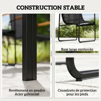 Outsunny Ensemble de Salle à Manger d'Extérieur 7 Pièces pour 6 Personnes, Table en Verre et Chaises avec Accoudoirs Décoratifs, Maille Résistante aux Intempéries, Noir(m-8)