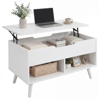 HOMCOM Mesa de centro con tablero elevable y espacio oculto, 75 cm Blanco punzonado(m-6)
