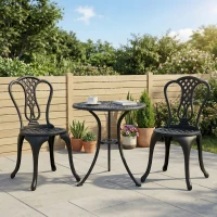 Outsunny 3 Piece Patio Bistro Set, Cast Aluminium Garden Outdoor Furniture Table and Chairs, Shabby Chic Style(m-14)