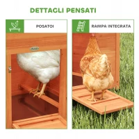 PawHut Pollaio in Legno con Nido, Tetto Impermeabile, Vassoio Estraibile, 2 Trespoli, Rampa, Finestra, per 2 Galline, Anatre,Arancione(m-9)