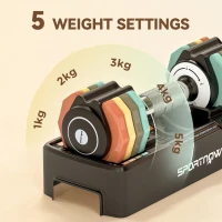 SPORTNOW Regulowany Zestaw Hantli, 1-5 kg Hantli z Podstawką, Antypoślizgowy Uchwyt, Kompaktowy Design(m-4)