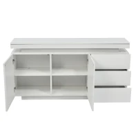 Madia moderna minimal e lucida con 2 ante e 3 cassetti, 140x35x72.5 cm, Bianco(m-7)