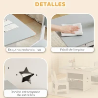AIYAPLAY Mesa Infantil con 2 Sillas con 6 Cajones de Tela Diseño Estrellas para Niños y Niñas de 3-8 Años Gris Claro(m-6)
