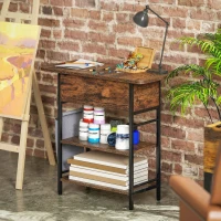 HOMCOM Table d'appoint bout de canapé avec station de charge et sac de rangement, 60 x 29,8 x 58,5 cm, brun rustique(m-2)