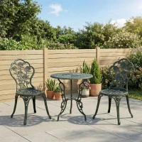 Outsunny Set 3 pezzi tavolo e sedie da giardino stile vintage, Verde(m-2)