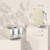 HOMCOM Retro 3000W Kettle and Toaster Set - Cream(m-3)