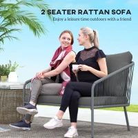 Sofa ogrodowa 2-osobowa rattanowa z poduszkami, kanapa wypoczynkowa na taras, balkon, wodoodporna, szara(m-4)