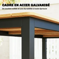 Outsunny Table de jardin pour 6 à 8 personnes, table à manger extérieure plateau à lattes en bois massif, 180x86x74cm, teck(m-6)