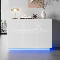 Credenza da sala da pranzo minimal con luce LED, in truciolato, 120x40x75 cm, Bianco(m-5)