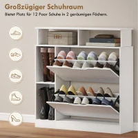 HOMCOM Schuhschrank mit 2 Klappen Schuhkipper mit Verstellbar Trennwand, offenem Fach für 12 Paar Schuhe 89 x 25 x 92 cm Weiß(m-5)