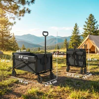 Outsunny 80 L festivalkar op wielen, compacte opvouwbare tuinwagen met verstelbare handgreep, Zwart(m-3)