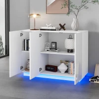 Credenza da sala da pranzo minimal con luce LED, in truciolato, 120x40x75 cm, Bianco(m-4)