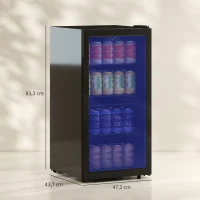 HOMCOM Mini lodówka 93L chłodziarka z przeszklonymi drzwiami, regulowanymi półkami, LED, regulacją temperatury, 47,2 x 43,7 x 83,3 cm Czarna(m-3)