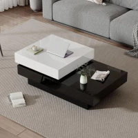 Tavolino da salotto girevole a 2 livelli con piano lucido, 103x60x35,5 cm, Bianco e Nero(m-4)