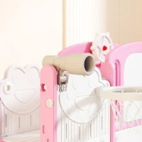 AIYAPLAY 7 in 1 Toddler Slide Set with Basketball Hoop, Climbing Frame, Telescope, Drawing Board, Storage Box, Pink(m-9)