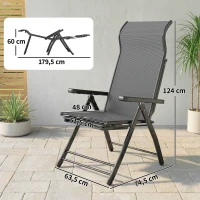 Outsunny Pack de 2 Sillas Plegables Reclinables de Jardín Exterior con Respaldo Alto Ajustable en 5 Posiciones Reposapiés Gris(m-3)