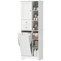 HOMCOM Armário de Casa de Banho Branco, Cesto de Roupa Inclinável, Gavetas(m-6)