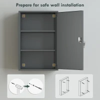 kleankin Wisząca szafka na leki, szafka łazienkowa z 3 półkami, 2 kluczami, 40 x 18 x 60 cm, szary(m-6)