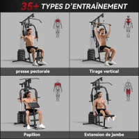 HOMCOM Station de musculation fitness avec 9 blocs de poids de 5 kg, 45kg au total, entraînement complet - 200 x 135 x 103 cm(m-4)