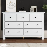 Madia credenza minimal portaoggetti con 7 cassetti, 152x40x88.5 cm, Bianco(m-5)