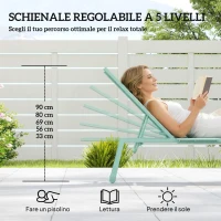 Outsunny Set 2 Lettini Prendisole Regolabili in 5 Posizioni con Tavolino Laterale e 2 Ruote, in Metallo e Poliestere, Verde(m-5)