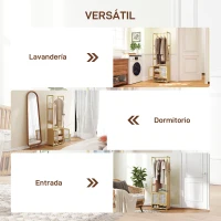 HOMCOM Perchero de Bambú con Armario Zapatero Barra para Colgar Estante Ajustable para Entrada Pasillo 53x31x168 cm Natural(m-7)