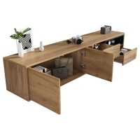 Mobile TV moderno portaoggetti con ripiani aperti, in truciolato, 173x38x48 cm, Color legno(m-15)