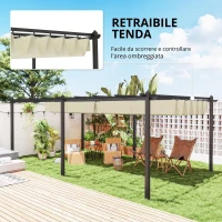 Outsunny Pergola Retrattile 3,5 x 6 m per Terrazza o Giardino, Struttura in Alluminio e Poliestere, Beige(m-5)
