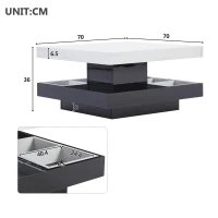 Tavolino da caffè lucido e girevole a 2 livelli con ripiano portaoggetti, 70x70x36 cm, Bianco e Nero(m-3)