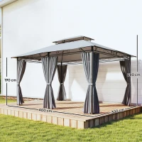 Outsunny Pérgola para Jardim 3x4 m Pérgola de Exterior com Telhado Duplo 6 Paredes Laterais Estrutura Metálica  Cinzento Escuro(m-3)