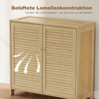 HOMCOM Armario para Zapatos de Bambú con Puertas de Persiana Capacidad para 14 Pares Estantes Ajustables Natural(m-7)