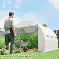 Outsunny Gewächshausfolie 3 x 3 m, wasserdicht Polyethylenfolie mit Rolltür, 6 Fenster, UV Schutz Weiß(m-7)