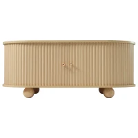 Table basse ovale avec rangement et portes coulissantes, 100x50x40 cm, Couleur naturelle(m-12)