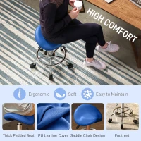 HOMCOM Salon Saddle Stool, Rolling Saddle Chair for Massage, Spa, Clinic, Beauty, Hairdressing and Tattoo, Blue(m-5)