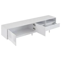 Mobile TV moderno con motivi a righe e ripiani aperti, in truciolato, 200x40x51 cm, Bianco(m-14)