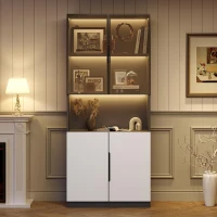 Vetrina per collezione moderna con illuminazione LED, 80x30x200 cm, Bianco(m-4)