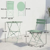 Outsunny Ensemble Bistrot de Jardin 3 Pièces Table et 2 Chaises Pliantes à Lattes Double Protection Antirouille Vert(m-3)