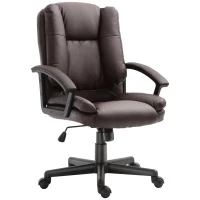 HOMCOM Mid Back Executive Office Chair, Faux Leather Computer Desk Chair with Swivel, Double-Tier Padding, Arm, Wheels, Brown(m-22)