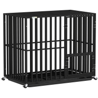 PawHut Heavy Duty Dog Crate, Dog Cage with Wheels for Small Medium Breeds, Metal Pet Kennel with Removable Tray