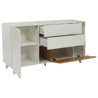 Credenza moderna con spazio contenitore, in Truciolato, 130x40x70 cm, Bianco e color Legno(m-14)