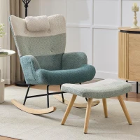 Fauteuil à bascule en bouclé au motif patchwork rayé coloré avec design ergonomique et dossier haut, Multicolore(m-5)